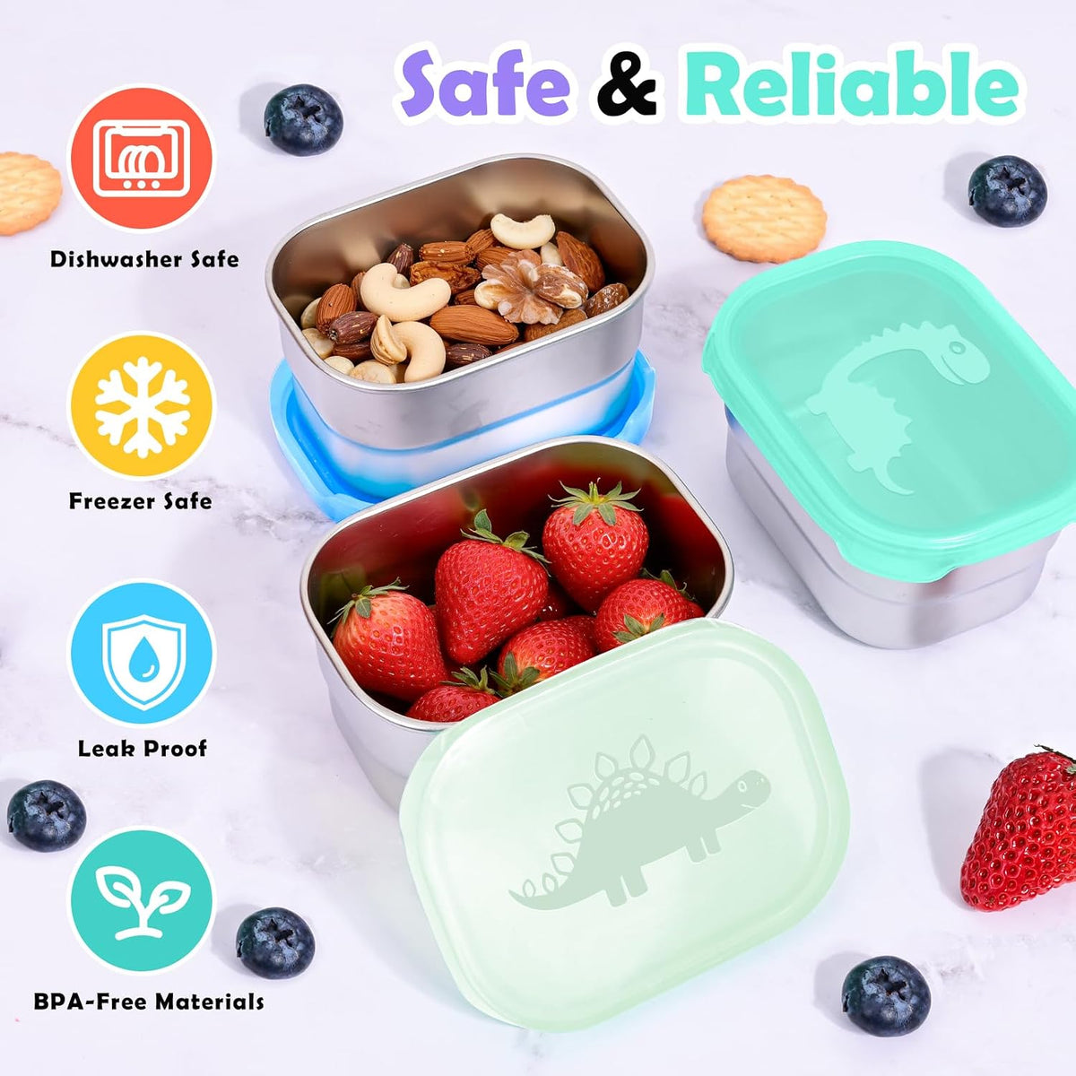 8oz Small (1 CUP) Stainless Steel Snack Containers for Kids | Reusable Easy Open Toddler Snack Containers with Silicone Lids | Stackable Toddler Lunch Box for Daycare, School and Travel