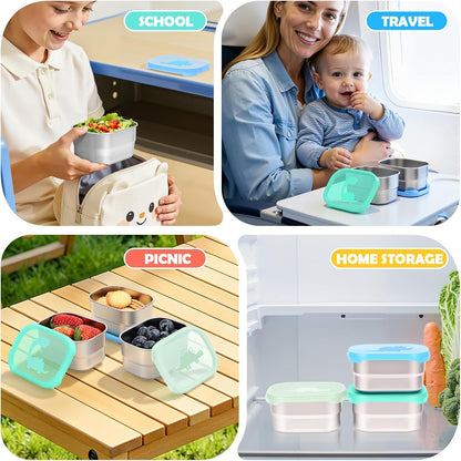8oz Small (1 CUP) Stainless Steel Snack Containers for Kids | Reusable Easy Open Toddler Snack Containers with Silicone Lids | Stackable Toddler Lunch Box for Daycare, School and Travel