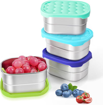 8oz Small (1 CUP) Stainless Steel Snack Containers for Kids | Reusable Easy Open Toddler Snack Containers with Silicone Lids | Stackable Toddler Lunch Box for Daycare, School and Travel