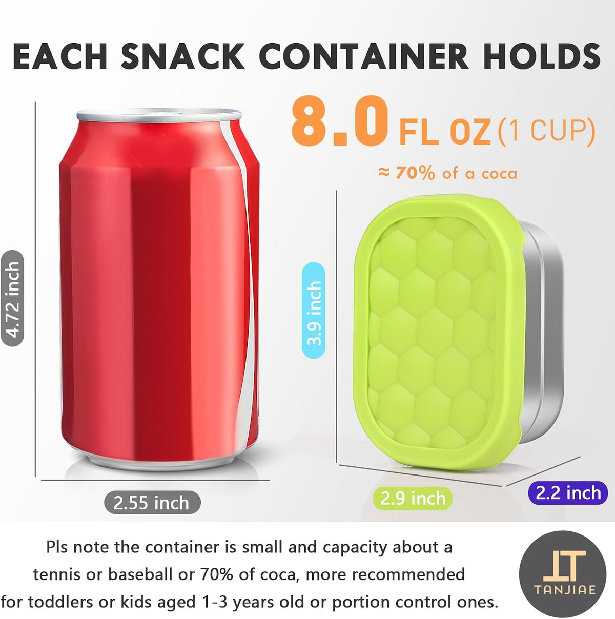 8oz Small (1 CUP) Stainless Steel Snack Containers for Kids | Reusable Easy Open Toddler Snack Containers with Silicone Lids | Stackable Toddler Lunch Box for Daycare, School and Travel