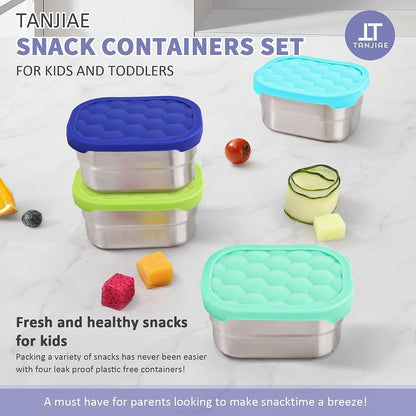 8oz Small (1 CUP) Stainless Steel Snack Containers for Kids | Reusable Easy Open Toddler Snack Containers with Silicone Lids | Stackable Toddler Lunch Box for Daycare, School and Travel