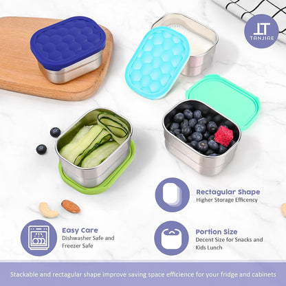 8oz Small (1 CUP) Stainless Steel Snack Containers for Kids | Reusable Easy Open Toddler Snack Containers with Silicone Lids | Stackable Toddler Lunch Box for Daycare, School and Travel