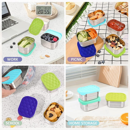 8oz Small (1 CUP) Stainless Steel Snack Containers for Kids | Reusable Easy Open Toddler Snack Containers with Silicone Lids | Stackable Toddler Lunch Box for Daycare, School and Travel