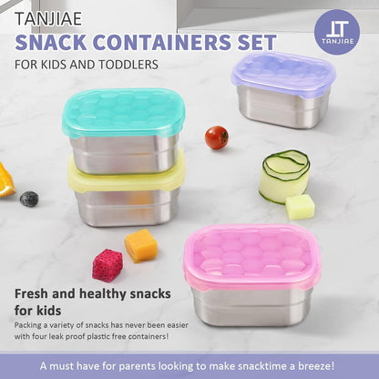 8oz Small (1 CUP) Stainless Steel Snack Containers for Kids | Reusable Easy Open Toddler Snack Containers with Silicone Lids | Stackable Toddler Lunch Box for Daycare, School and Travel