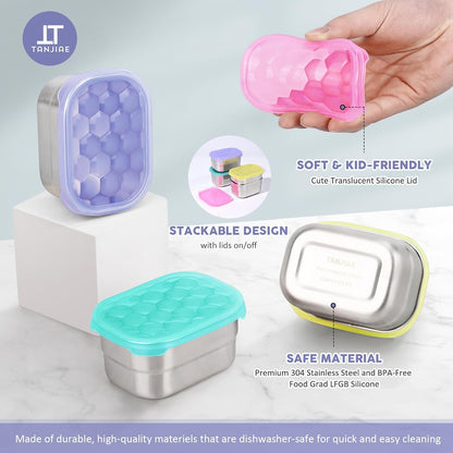 8oz Small (1 CUP) Stainless Steel Snack Containers for Kids | Reusable Easy Open Toddler Snack Containers with Silicone Lids | Stackable Toddler Lunch Box for Daycare, School and Travel