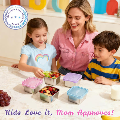 8oz Small (1 CUP) Stainless Steel Snack Containers for Kids | Reusable Easy Open Toddler Snack Containers with Silicone Lids | Stackable Toddler Lunch Box for Daycare, School and Travel