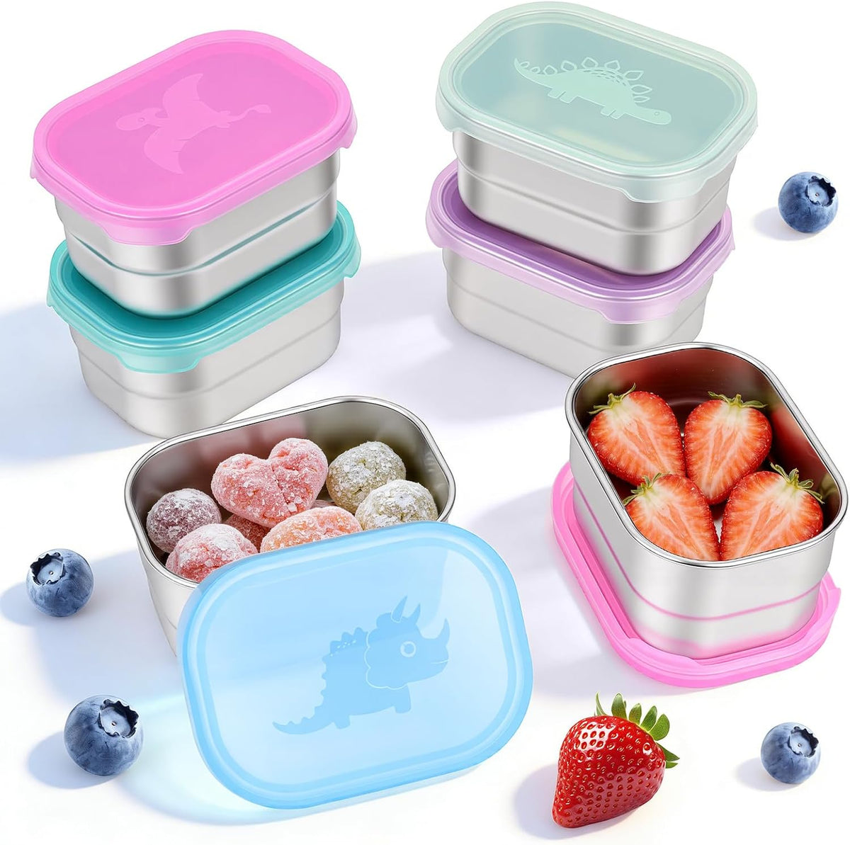 8oz Small (1 CUP) Stainless Steel Snack Containers for Kids | Reusable Easy Open Toddler Snack Containers with Silicone Lids | Stackable Toddler Lunch Box for Daycare, School and Travel