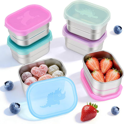 8oz Small (1 CUP) Stainless Steel Snack Containers for Kids | Reusable Easy Open Toddler Snack Containers with Silicone Lids | Stackable Toddler Lunch Box for Daycare, School and Travel