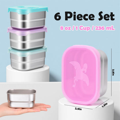 8oz Small (1 CUP) Stainless Steel Snack Containers for Kids | Reusable Easy Open Toddler Snack Containers with Silicone Lids | Stackable Toddler Lunch Box for Daycare, School and Travel