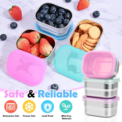8oz Small (1 CUP) Stainless Steel Snack Containers for Kids | Reusable Easy Open Toddler Snack Containers with Silicone Lids | Stackable Toddler Lunch Box for Daycare, School and Travel