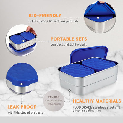 8oz Small (1 CUP) Stainless Steel Snack Containers for Kids | Reusable Easy Open Toddler Snack Containers with Silicone Lids | Stackable Toddler Lunch Box for Daycare, School and Travel