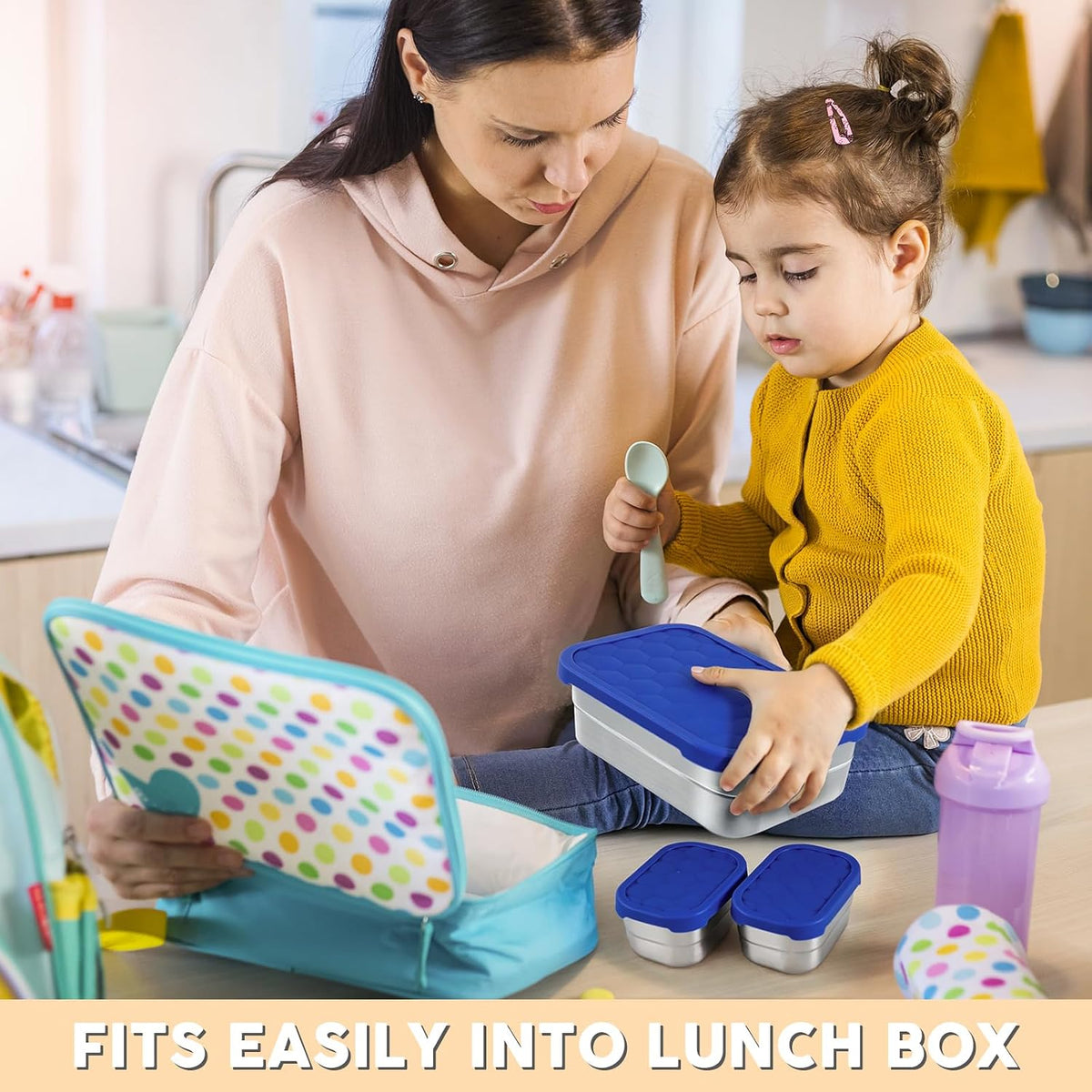 8oz Small (1 CUP) Stainless Steel Snack Containers for Kids | Reusable Easy Open Toddler Snack Containers with Silicone Lids | Stackable Toddler Lunch Box for Daycare, School and Travel