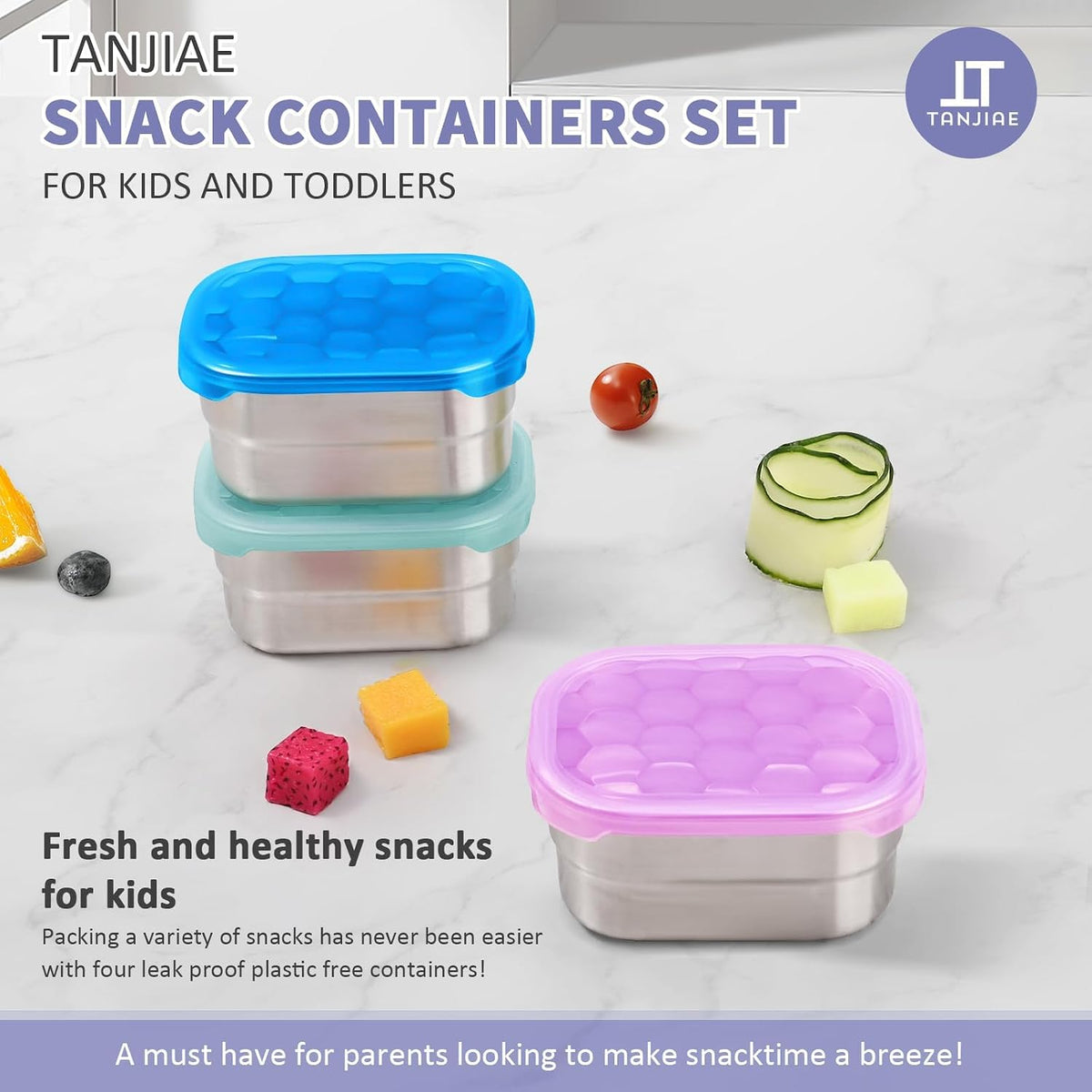 8oz Small (1 CUP) Stainless Steel Snack Containers for Kids | Reusable Easy Open Toddler Snack Containers with Silicone Lids | Stackable Toddler Lunch Box for Daycare, School and Travel