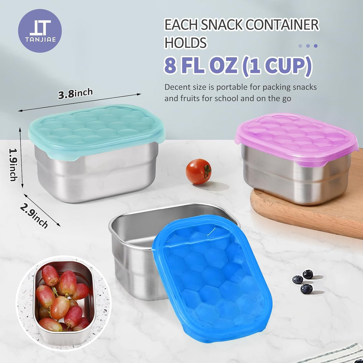 8oz Small (1 CUP) Stainless Steel Snack Containers for Kids | Reusable Easy Open Toddler Snack Containers with Silicone Lids | Stackable Toddler Lunch Box for Daycare, School and Travel