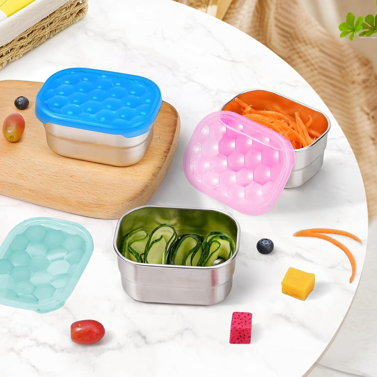 8oz Small (1 CUP) Stainless Steel Snack Containers for Kids | Reusable Easy Open Toddler Snack Containers with Silicone Lids | Stackable Toddler Lunch Box for Daycare, School and Travel