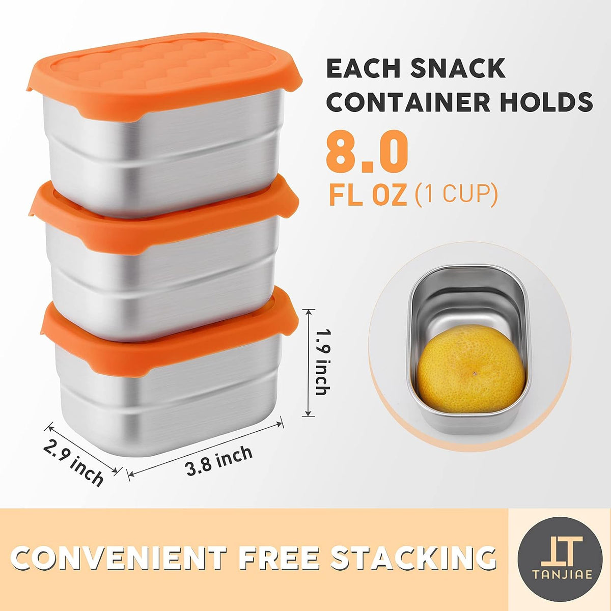 8oz Small (1 CUP) Stainless Steel Snack Containers for Kids | Reusable Easy Open Toddler Snack Containers with Silicone Lids | Stackable Toddler Lunch Box for Daycare, School and Travel