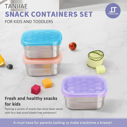 8oz Small (1 CUP) Stainless Steel Snack Containers for Kids | Reusable Easy Open Toddler Snack Containers with Silicone Lids | Stackable Toddler Lunch Box for Daycare, School and Travel