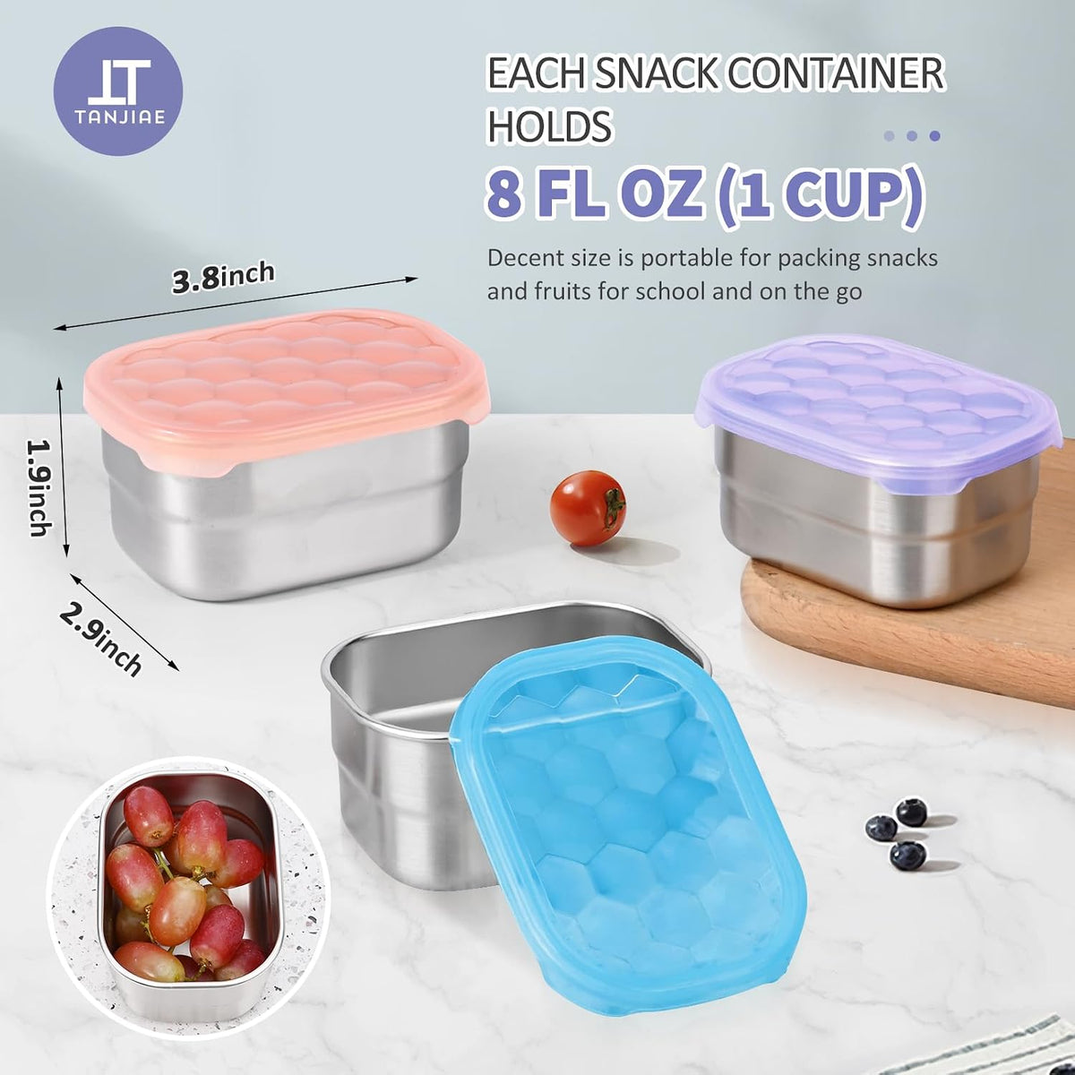 8oz Small (1 CUP) Stainless Steel Snack Containers for Kids | Reusable Easy Open Toddler Snack Containers with Silicone Lids | Stackable Toddler Lunch Box for Daycare, School and Travel