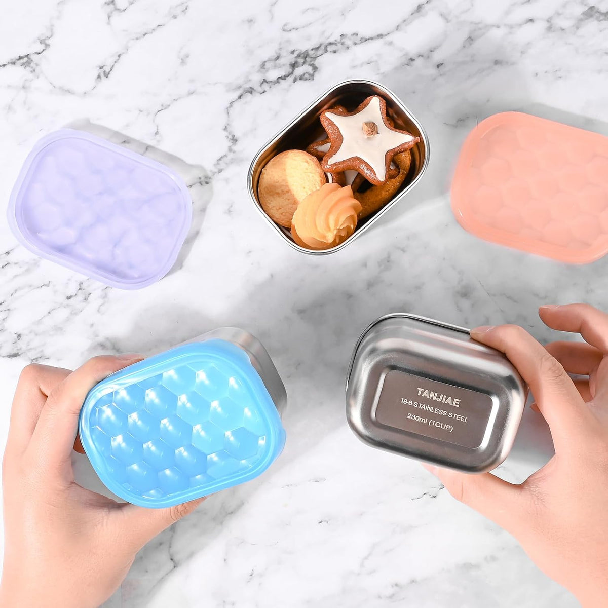 8oz Small (1 CUP) Stainless Steel Snack Containers for Kids | Reusable Easy Open Toddler Snack Containers with Silicone Lids | Stackable Toddler Lunch Box for Daycare, School and Travel