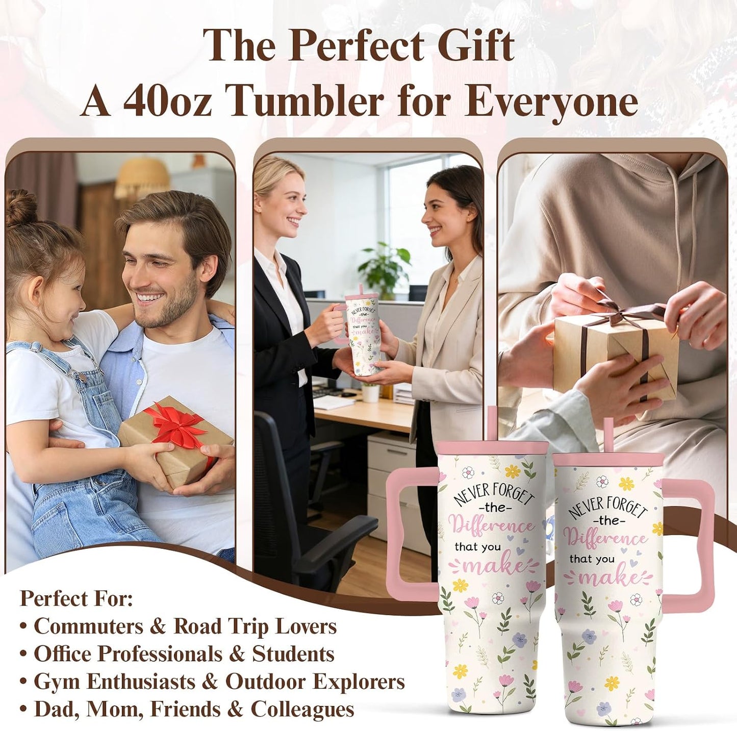 Gifts for Women Employees from Boss - Difference Maker Tumbler 40oz with Handle and Straw, Female Employee Appreciation Gift, Thank You Tumbler for Women, Staff Christmas Gift