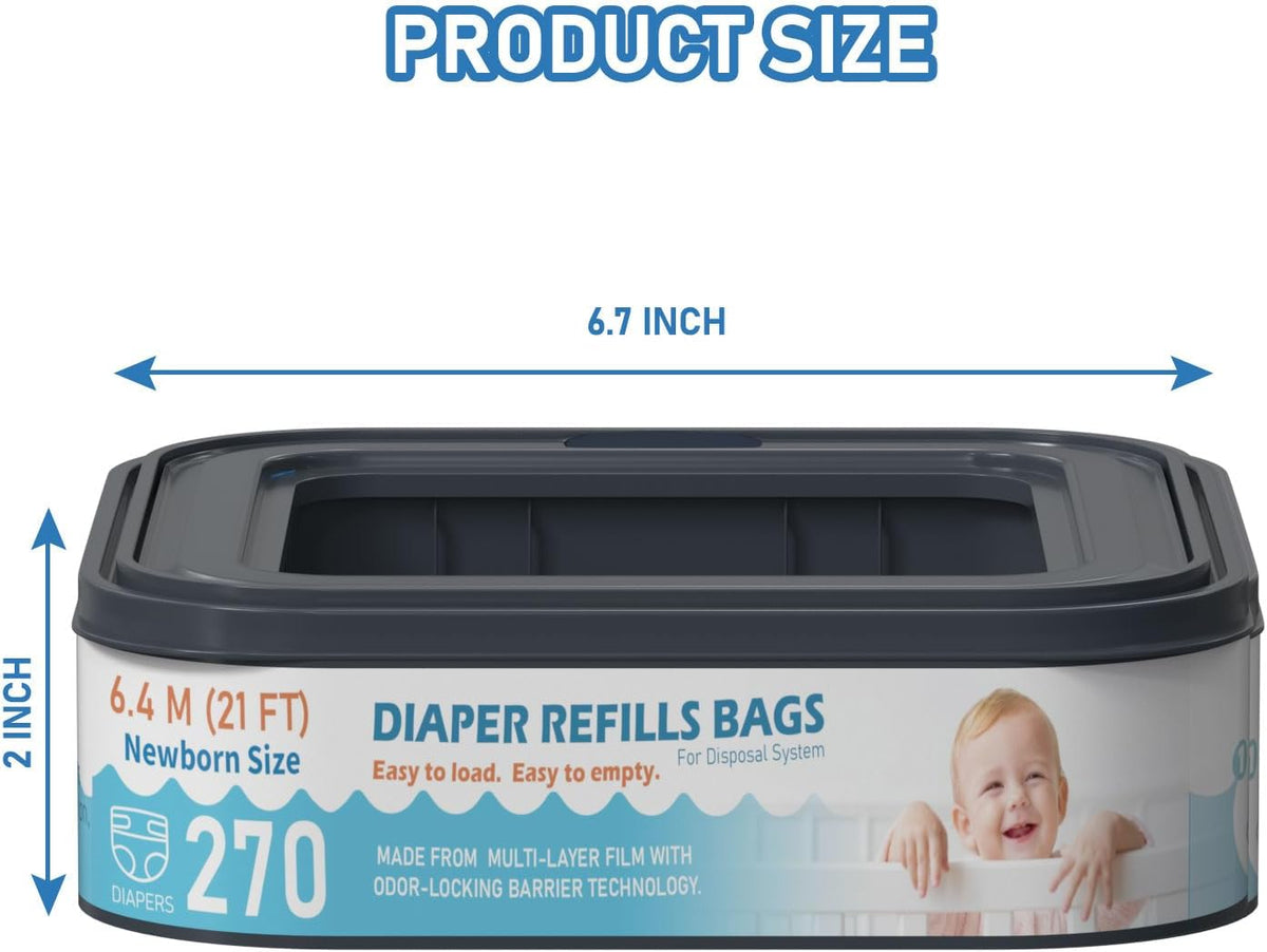 Square Starter Refills Disposal Bags Refill Compatible with Diaper Genie Classic, Compact and Select Pails, Hold Up to 165 Newborn-Sized Diapers Per Refill, 6 Pack