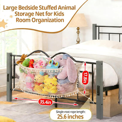 Stuffed Animal Storage Net, Large Bedside Toy Organizer Net, Cotton Plushie Toy Storage Hammock with Tether for Stuffed Animals Playroom Organization