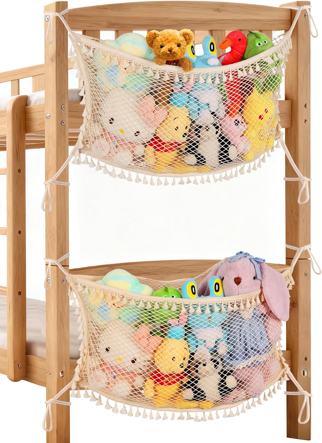 Stuffed Animal Storage Net, Large Bedside Toy Organizer Net, Cotton Plushie Toy Storage Hammock with Tether for Stuffed Animals Playroom Organization