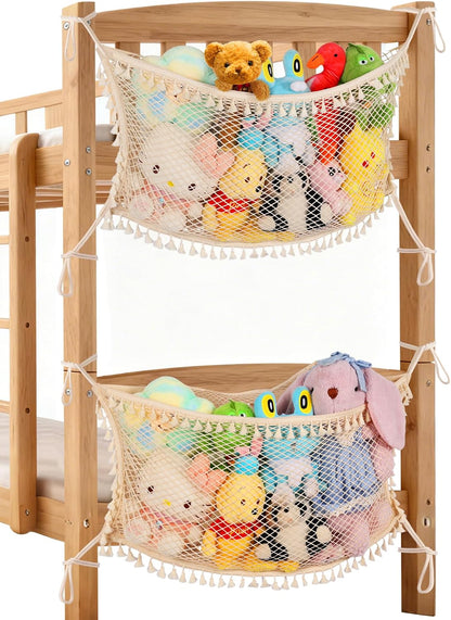 Stuffed Animal Storage Net, Large Bedside Toy Organizer Net, Cotton Plushie Toy Storage Hammock with Tether for Stuffed Animals Playroom Organization