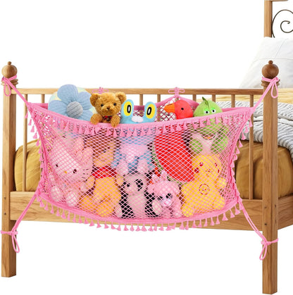 Stuffed Animal Storage Net, Large Bedside Toy Organizer Net, Cotton Plushie Toy Storage Hammock with Tether for Stuffed Animals Playroom Organization