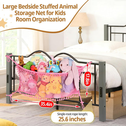 Stuffed Animal Storage Net, Large Bedside Toy Organizer Net, Cotton Plushie Toy Storage Hammock with Tether for Stuffed Animals Playroom Organization