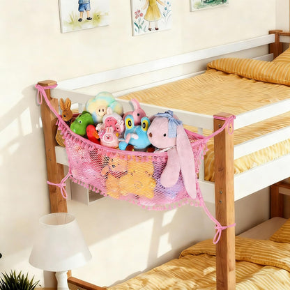Stuffed Animal Storage Net, Large Bedside Toy Organizer Net, Cotton Plushie Toy Storage Hammock with Tether for Stuffed Animals Playroom Organization