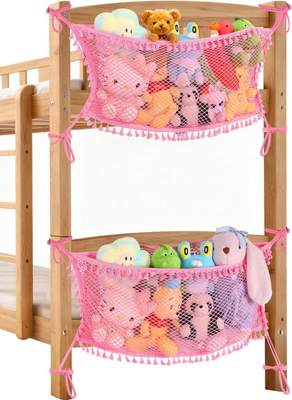 Stuffed Animal Storage Net, Large Bedside Toy Organizer Net, Cotton Plushie Toy Storage Hammock with Tether for Stuffed Animals Playroom Organization