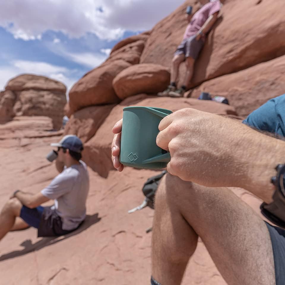 Silicone Coffee Cup - Food Grade Silicone Camping Mug with Handle - Portable, Collapsible Coffee Mug - BPA Free, Dishwasher Safe and Microwave Safe 12- oz (Slate Blue, 1 Pack)