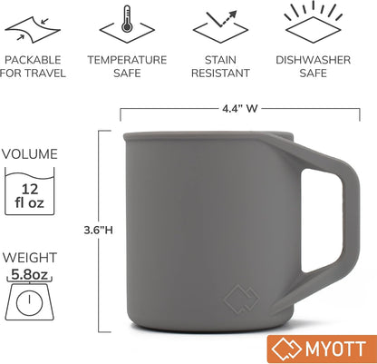 Silicone Coffee Cup - Food Grade Silicone Camping Mug with Handle - Portable, Collapsible Coffee Mug - BPA Free, Dishwasher Safe and Microwave Safe 12- oz (Slate Blue, 1 Pack)