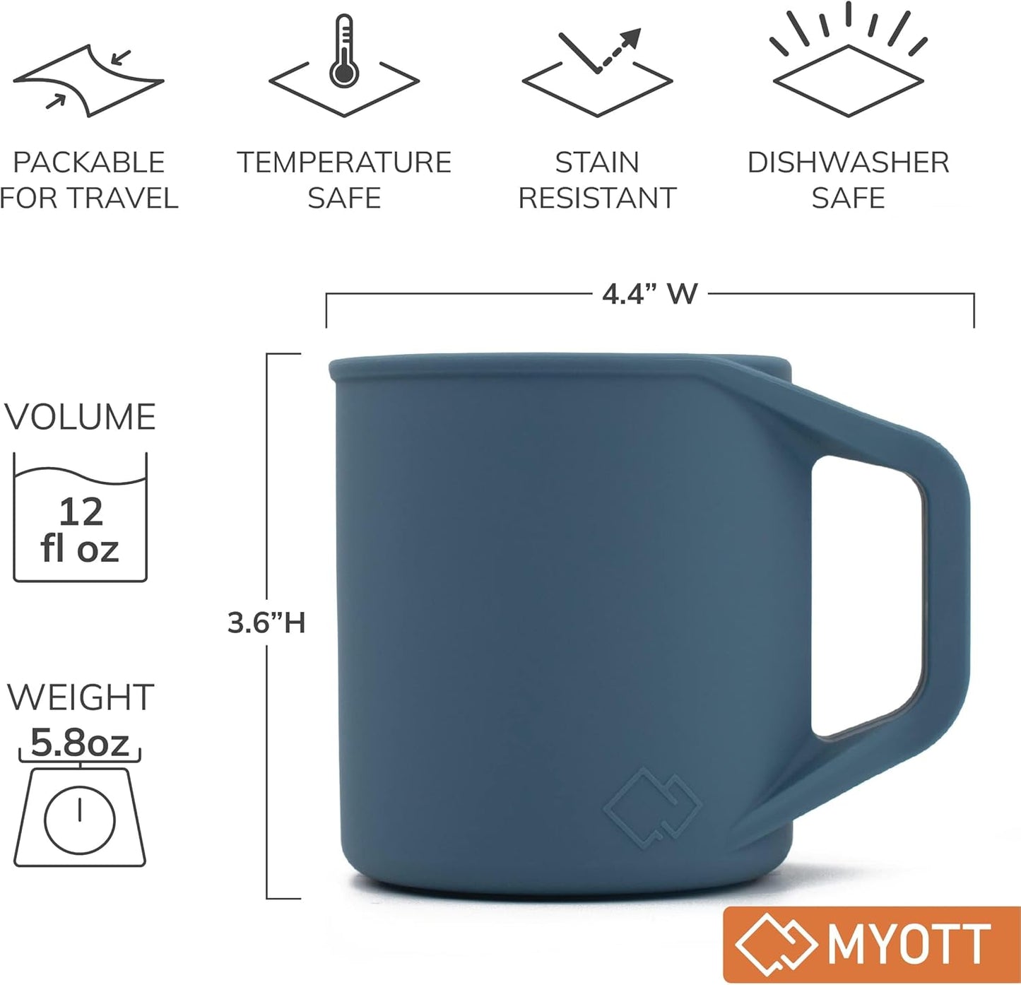 Silicone Coffee Cup - Food Grade Silicone Camping Mug with Handle - Portable, Collapsible Coffee Mug - BPA Free, Dishwasher Safe and Microwave Safe 12- oz (Slate Blue, 1 Pack)