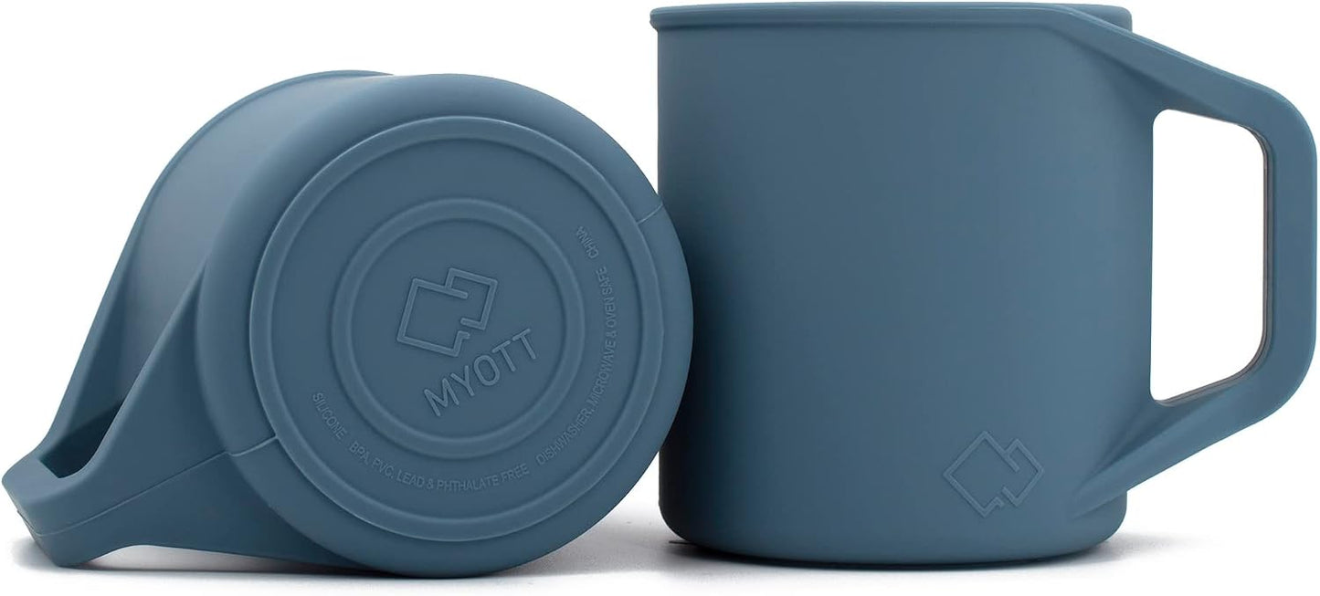 Silicone Coffee Cup - Food Grade Silicone Camping Mug with Handle - Portable, Collapsible Coffee Mug - BPA Free, Dishwasher Safe and Microwave Safe 12- oz (Slate Blue, 1 Pack)