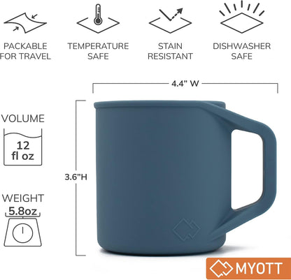 Silicone Coffee Cup - Food Grade Silicone Camping Mug with Handle - Portable, Collapsible Coffee Mug - BPA Free, Dishwasher Safe and Microwave Safe 12- oz (Slate Blue, 1 Pack)