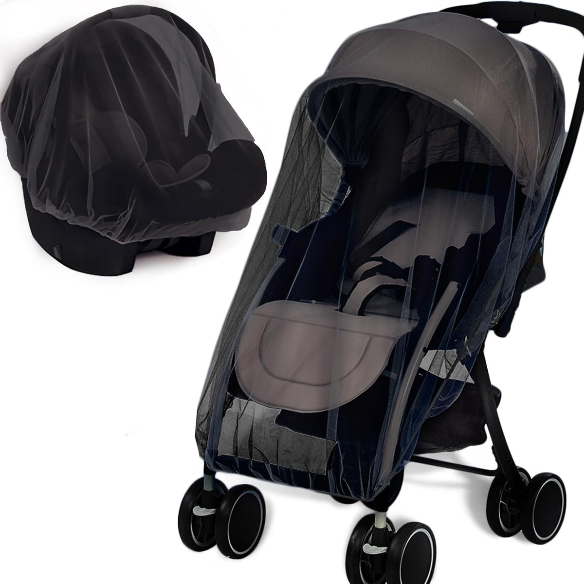 Baby Mosquito Net for Stroller Sun Shade, 2-in-1 Stroller Cover – Black