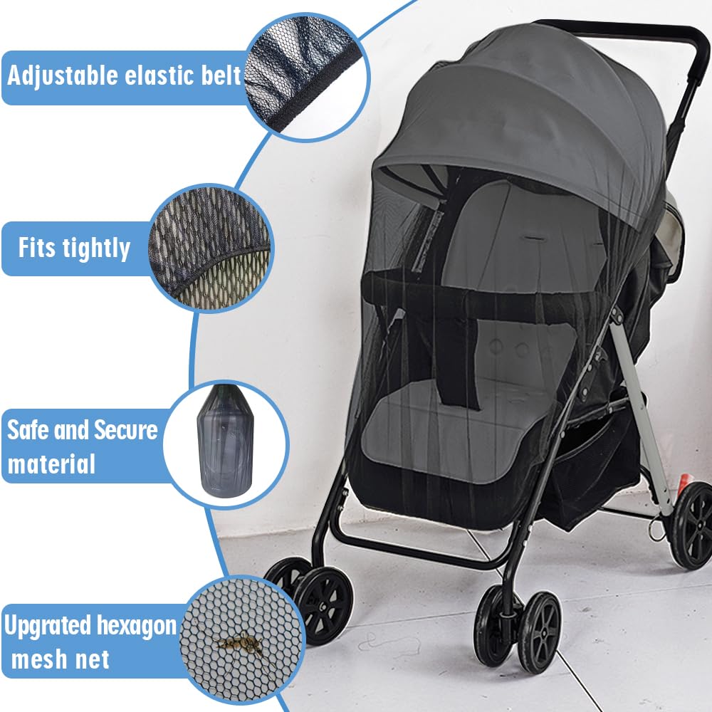 Baby Mosquito Net for Stroller Sun Shade, 2-in-1 Stroller Cover – Black