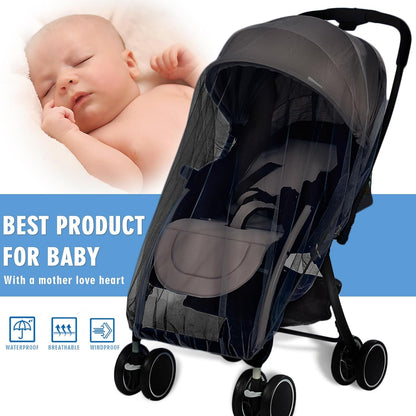 Baby Mosquito Net for Stroller Sun Shade, 2-in-1 Stroller Cover – Black