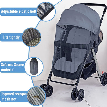 Baby Mosquito Net for Stroller Sun Shade, 2-in-1 Stroller Cover – Black