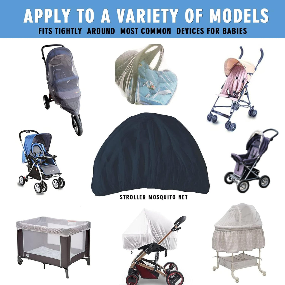 Baby Mosquito Net for Stroller Sun Shade, 2-in-1 Stroller Cover – Black
