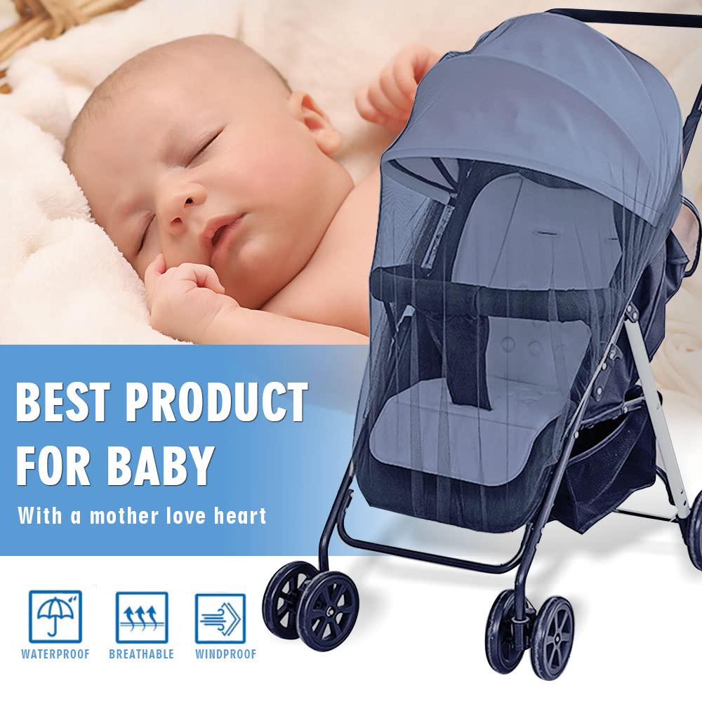 Baby Mosquito Net for Stroller Sun Shade, 2-in-1 Stroller Cover – Black