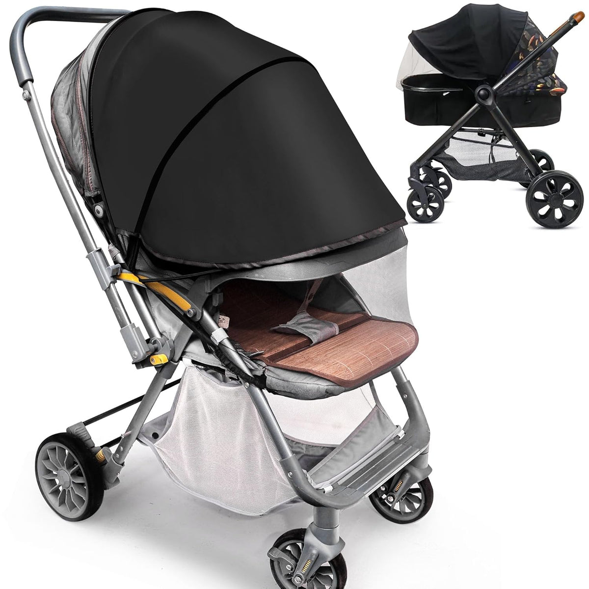 Baby Mosquito Net for Stroller Sun Shade, 2-in-1 Stroller Cover – Black