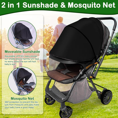Baby Mosquito Net for Stroller Sun Shade, 2-in-1 Stroller Cover – Black