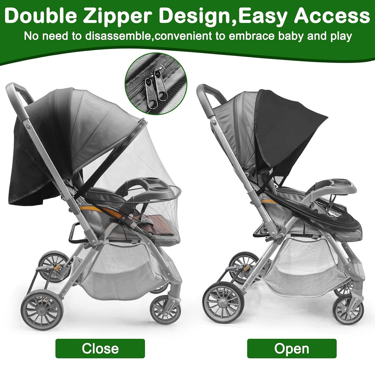 Baby Mosquito Net for Stroller Sun Shade, 2-in-1 Stroller Cover – Black