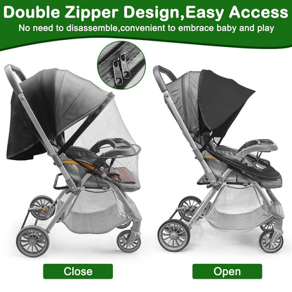 Baby Mosquito Net for Stroller Sun Shade, 2-in-1 Stroller Cover – Black