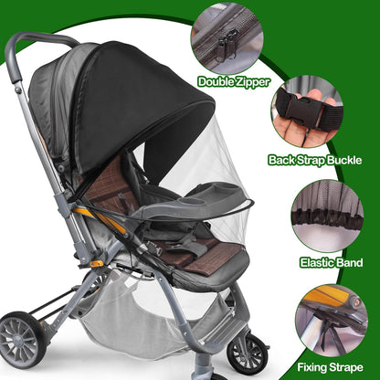 Baby Mosquito Net for Stroller Sun Shade, 2-in-1 Stroller Cover – Black