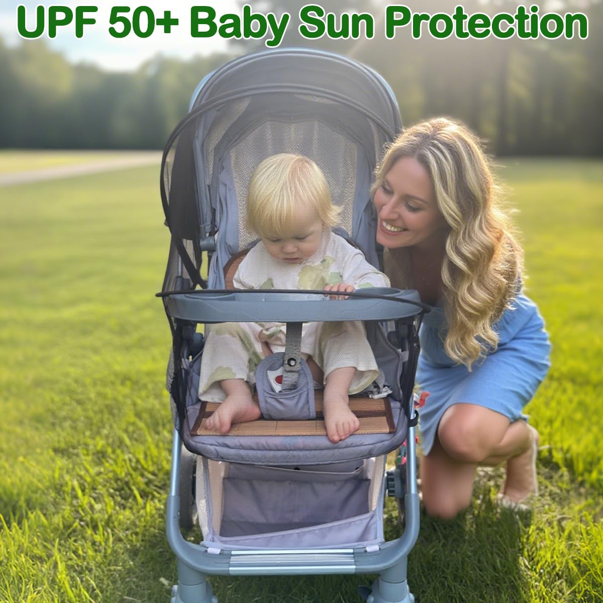 Baby Mosquito Net for Stroller Sun Shade, 2-in-1 Stroller Cover – Black