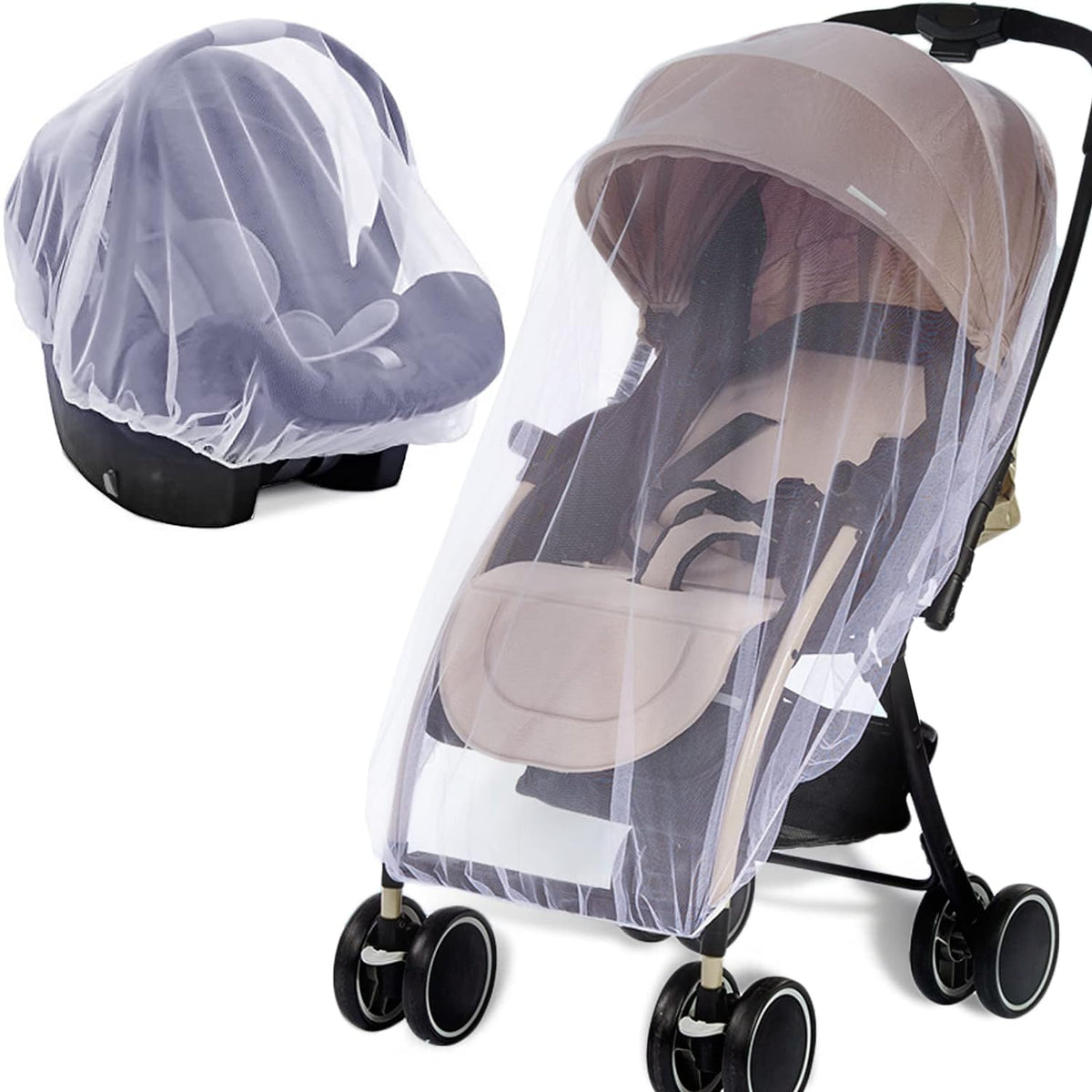 Baby Mosquito Net for Stroller Sun Shade, 2-in-1 Stroller Cover – Black